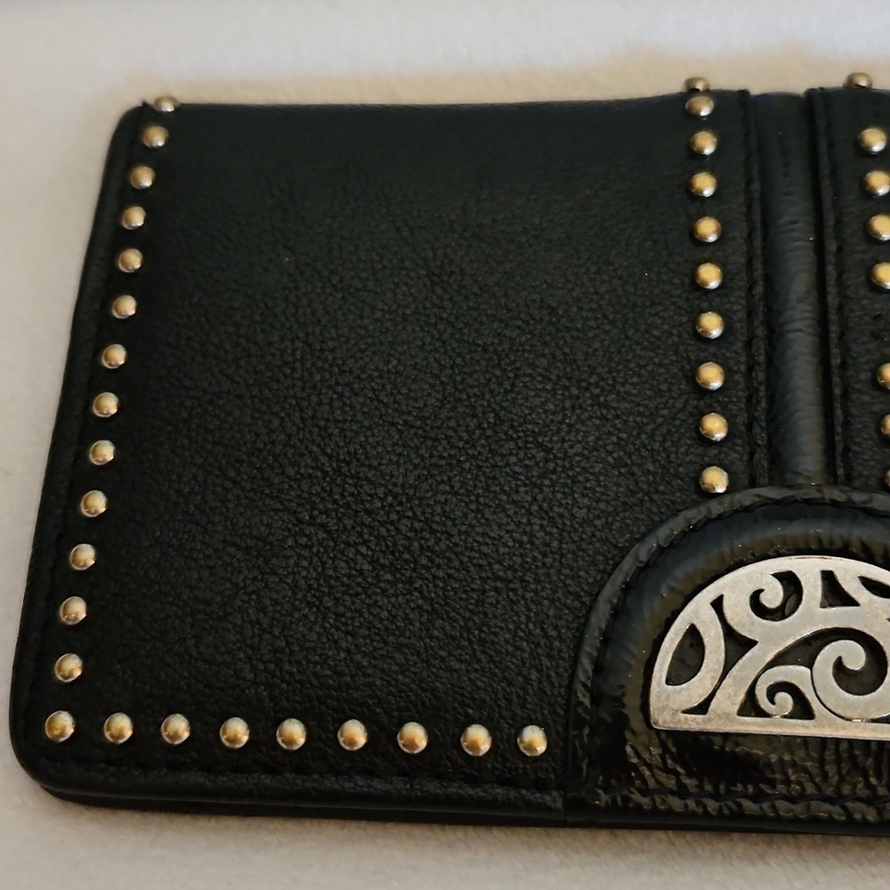 BRIGHTON Pretty Tough Black Leather Studded Checkbook Cardholder Wallet - Picture 5 of 14